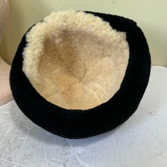 Vintage Shearling Bucket Rimmed Hat Sheepskin Fur Cozy Warm Leather Custom Fur - Picture 5 of 13
